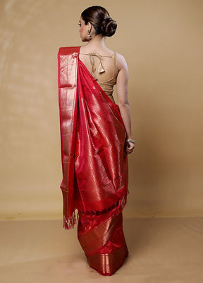 Red Kanjivaram Silk Saree With Blouse Piece