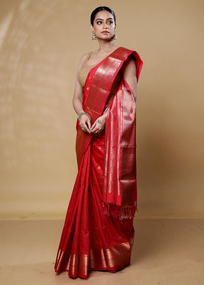 Red Kanjivaram Silk Saree With Blouse Piece