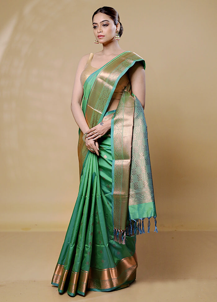 Green Kanjivaram Silk Saree With Blouse Piece