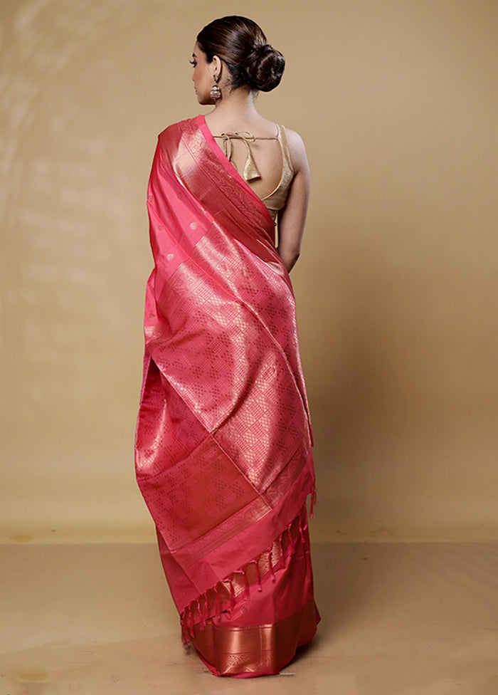 Pink Kanjivaram Silk Saree With Blouse Piece