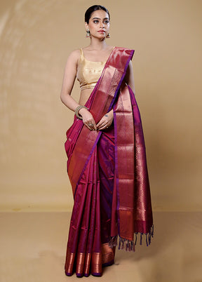 Purple Kanjivaram Silk Saree With Blouse Piece