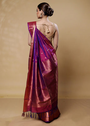 Purple Kanjivaram Silk Saree With Blouse Piece