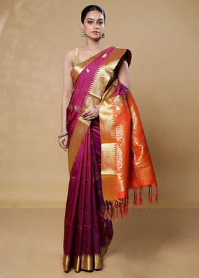 Maroon Kanjivaram Silk Saree With Blouse Piece