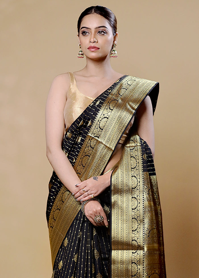 Black Kanjivaram Silk Saree With Blouse Piece