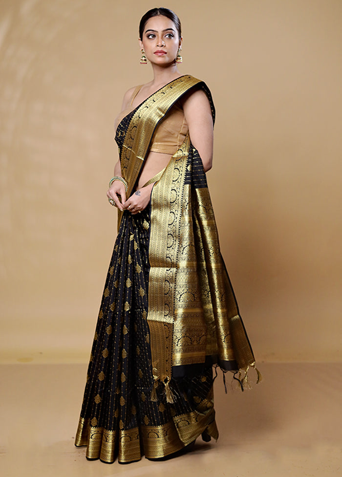 Black Kanjivaram Silk Saree With Blouse Piece