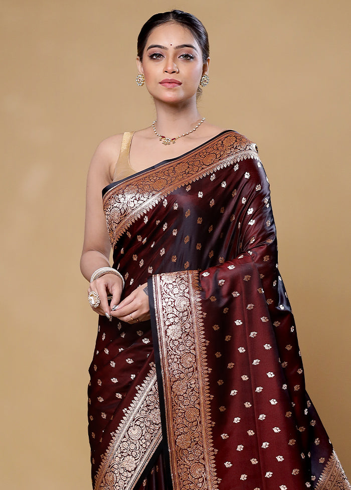 Maroon Banarasi Silk Saree With Blouse Piece