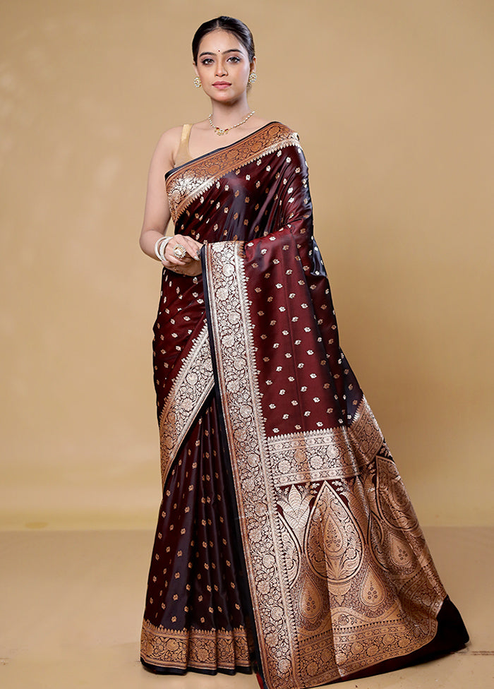 Maroon Banarasi Silk Saree With Blouse Piece