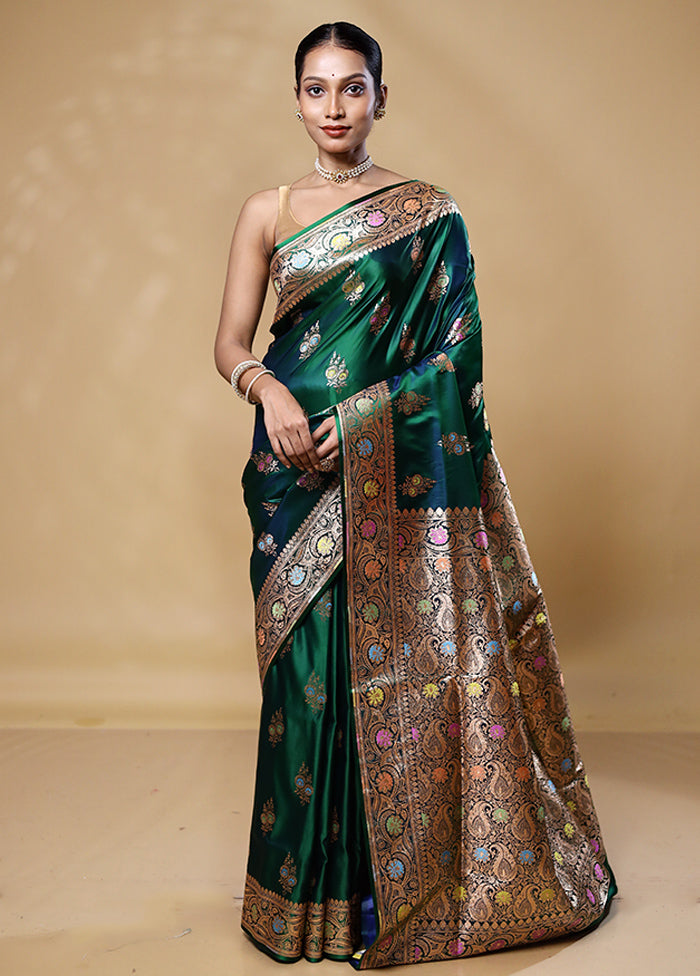 Green Banarasi Silk Saree With Blouse Piece