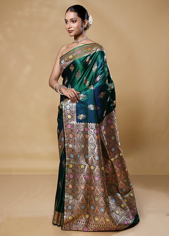 Green Banarasi Silk Saree With Blouse Piece