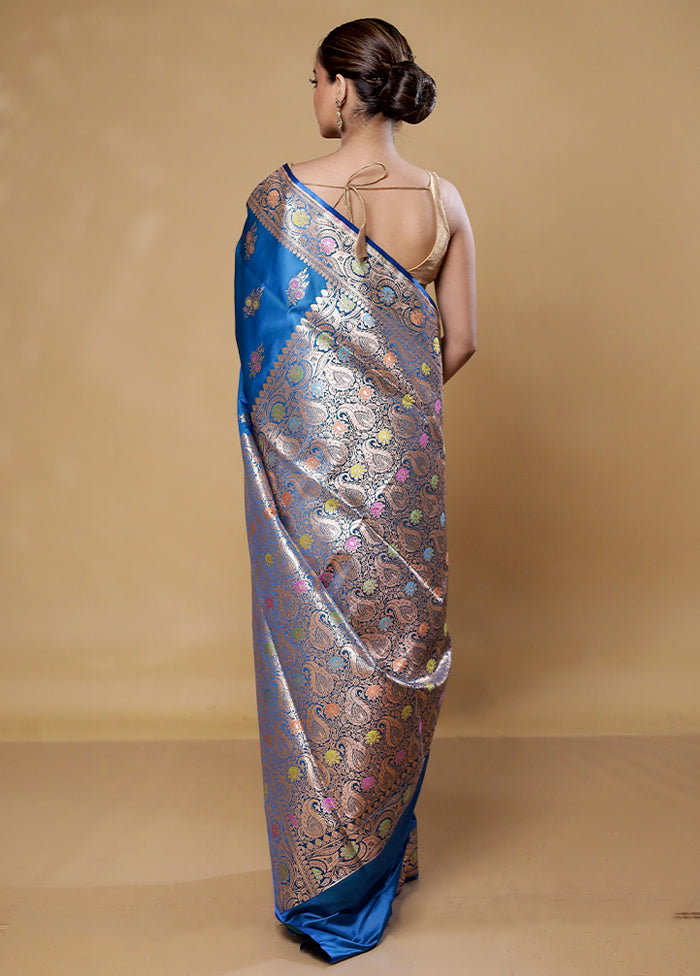 Blue Banarasi Silk Saree With Blouse Piece