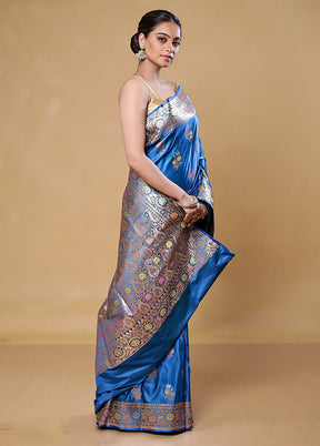 Blue Banarasi Silk Saree With Blouse Piece