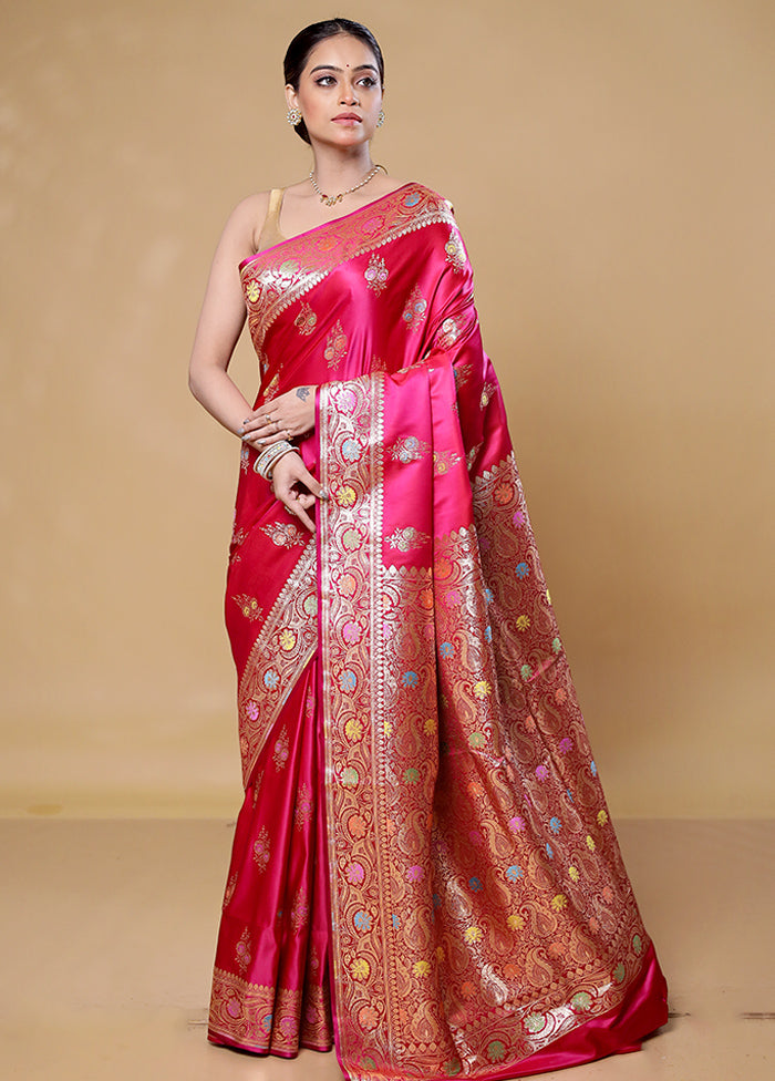 Pink Banarasi Silk Saree With Blouse Piece