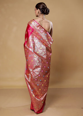 Pink Banarasi Silk Saree With Blouse Piece