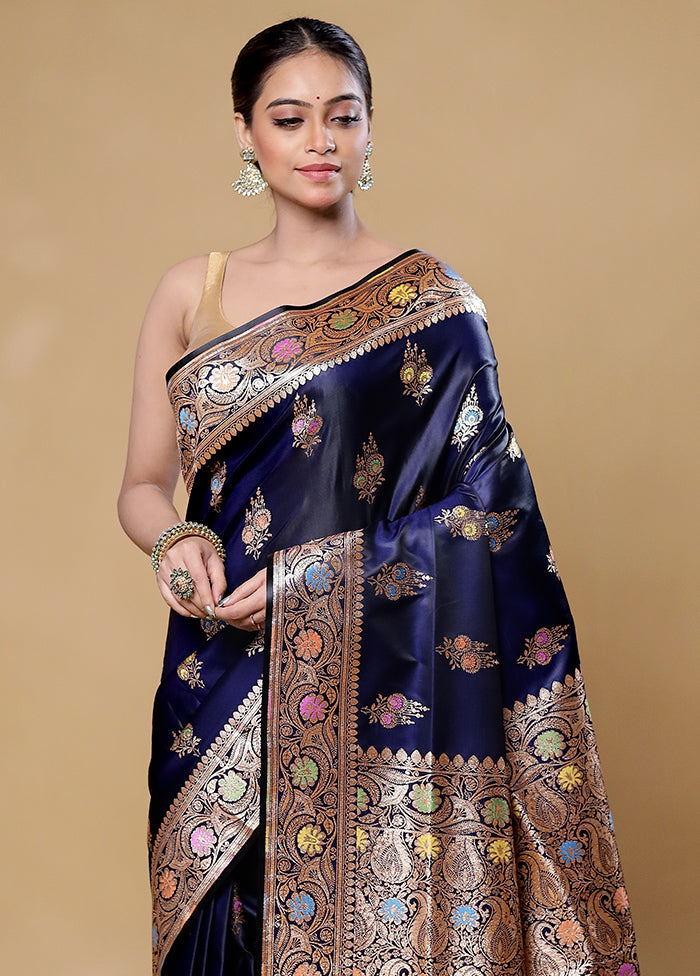 Blue Banarasi Silk Saree With Blouse Piece