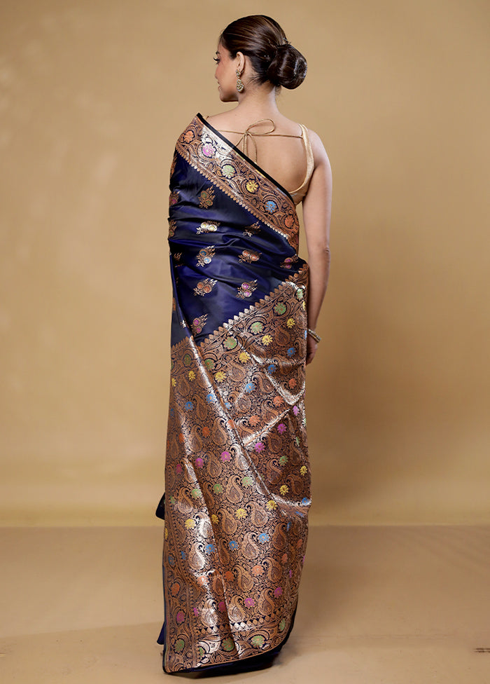 Blue Banarasi Silk Saree With Blouse Piece