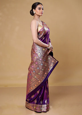 Purple Banarasi Silk Saree With Blouse Piece