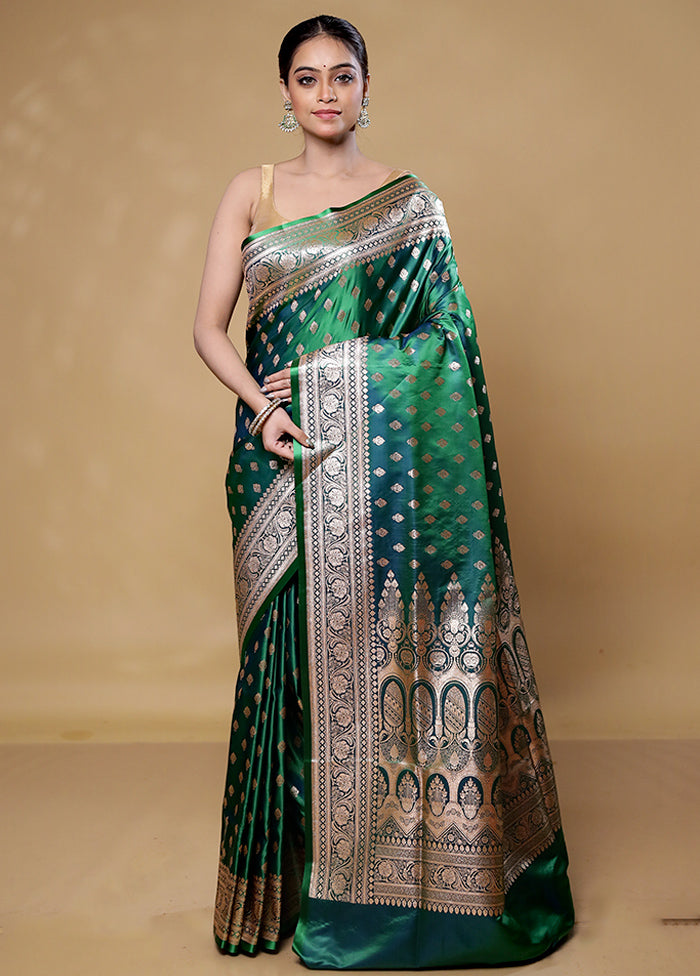 Green Banarasi Silk Saree With Blouse Piece