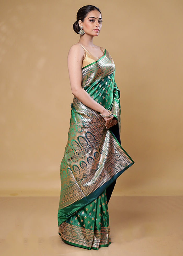 Green Banarasi Silk Saree With Blouse Piece