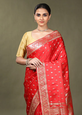 Red Banarasi Silk Saree With Blouse Piece