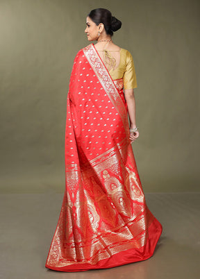 Red Banarasi Silk Saree With Blouse Piece