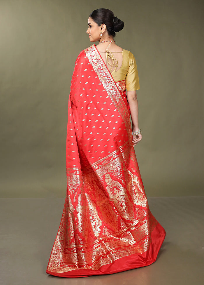 Red Banarasi Silk Saree With Blouse Piece