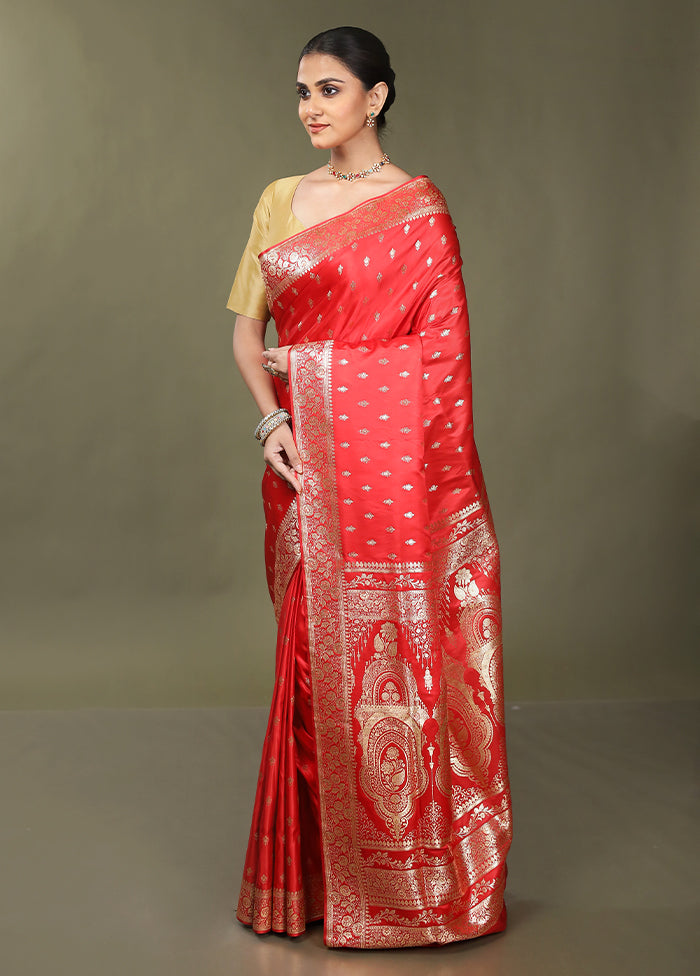 Red Banarasi Silk Saree With Blouse Piece