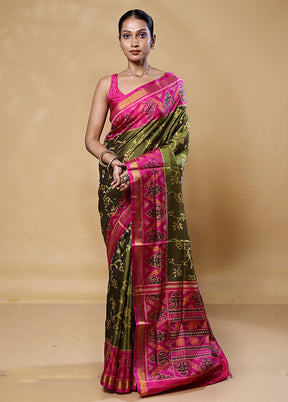 Green Handloom Patola Pure Silk Saree With Blouse Piece