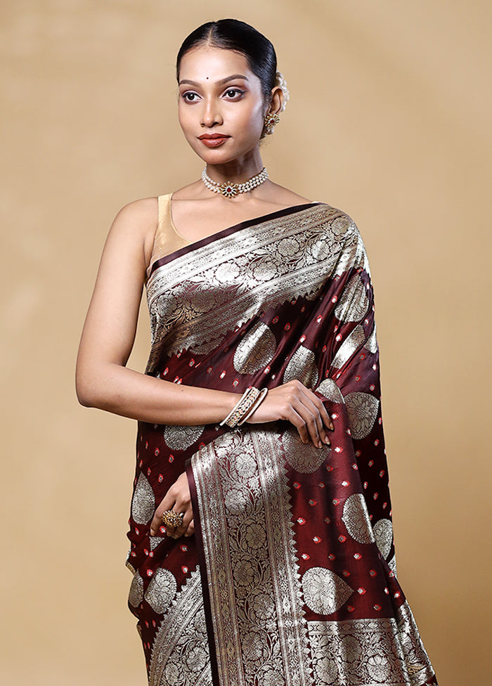 Brown Banarasi Silk Saree With Blouse Piece