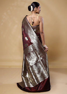 Brown Banarasi Silk Saree With Blouse Piece