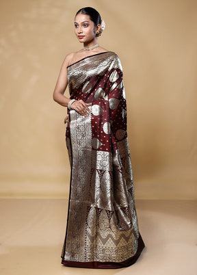 Brown Banarasi Silk Saree With Blouse Piece