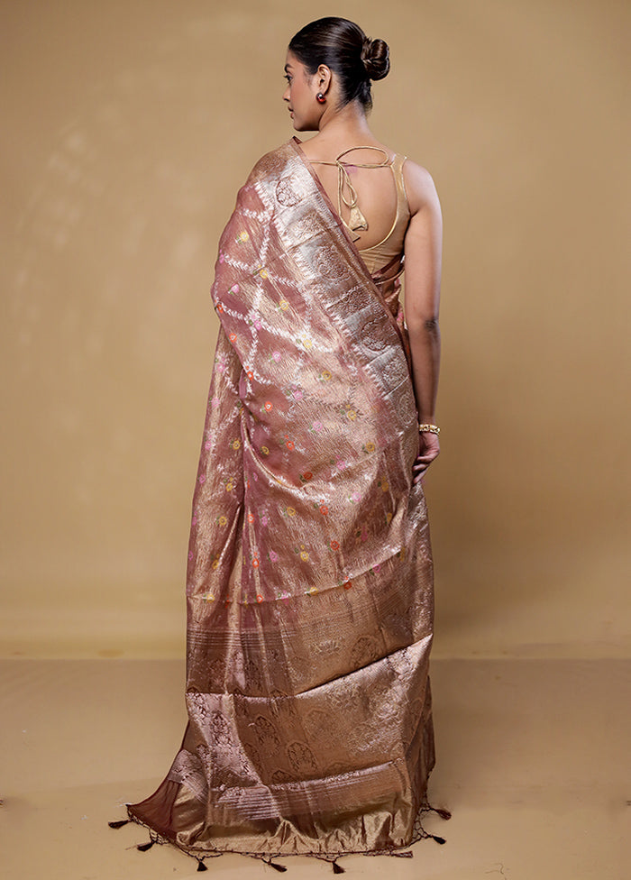 Pink Crushed Tissue Silk Saree With Blouse Piece