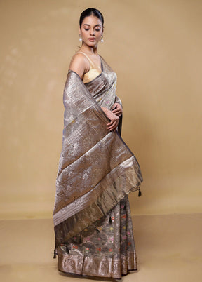 Grey Crushed Tissue Silk Saree With Blouse Piece