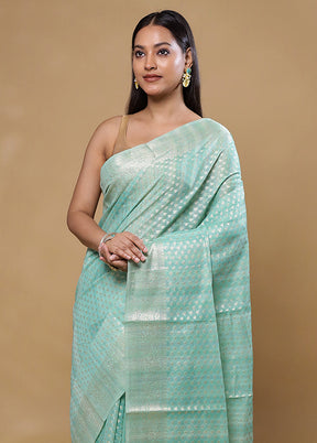 Blue Cotton Saree With Blouse Piece