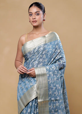 Blue Cotton Saree With Blouse Piece