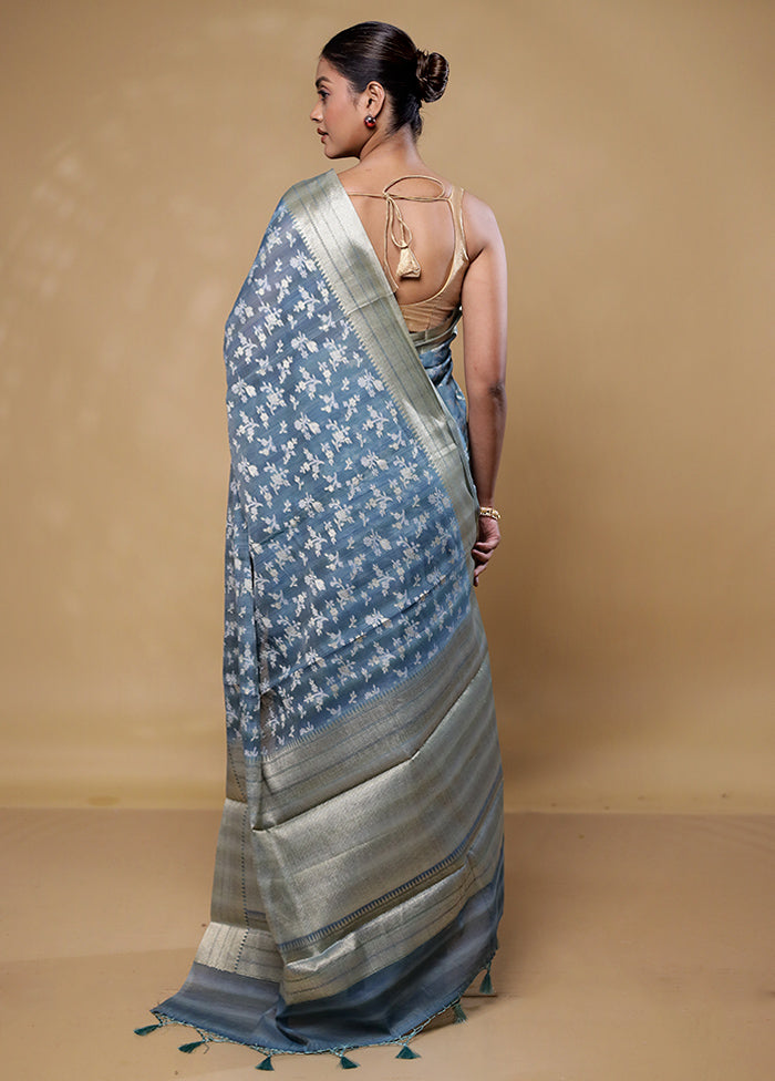 Blue Cotton Saree With Blouse Piece