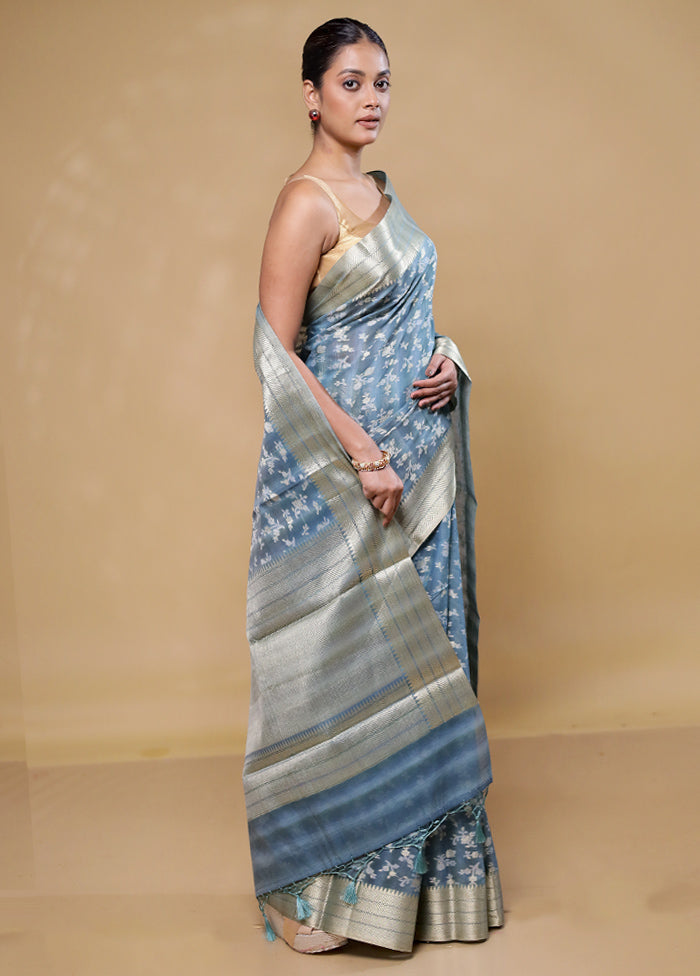 Blue Cotton Saree With Blouse Piece