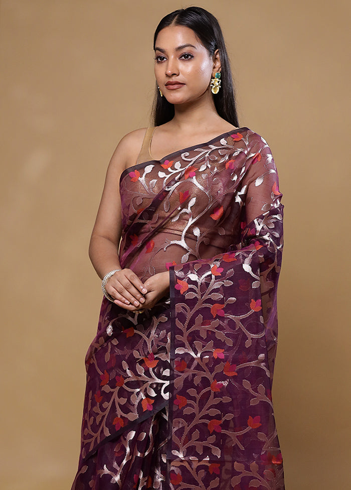 Brown Organza Saree With Blouse Piece