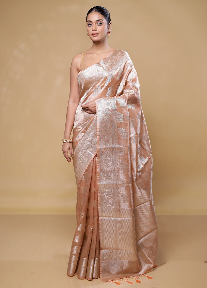 Peach Tissue Silk Saree With Blouse Piece