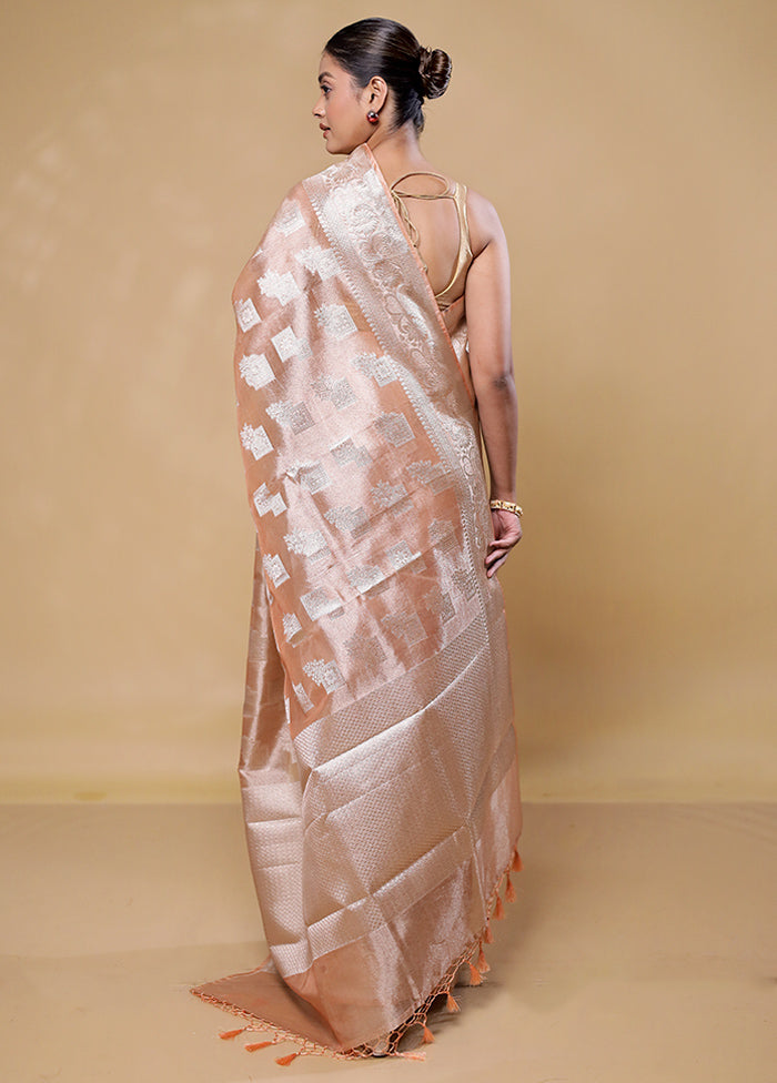 Peach Tissue Silk Saree With Blouse Piece