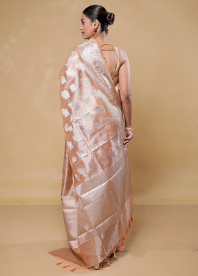 Peach Tissue Silk Saree With Blouse Piece