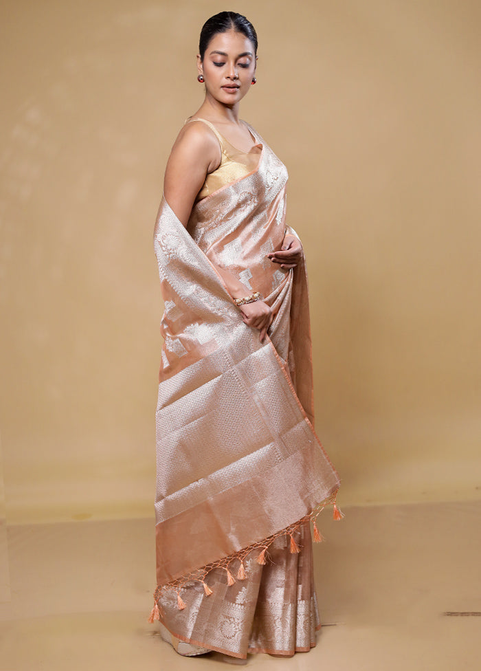 Peach Tissue Silk Saree With Blouse Piece