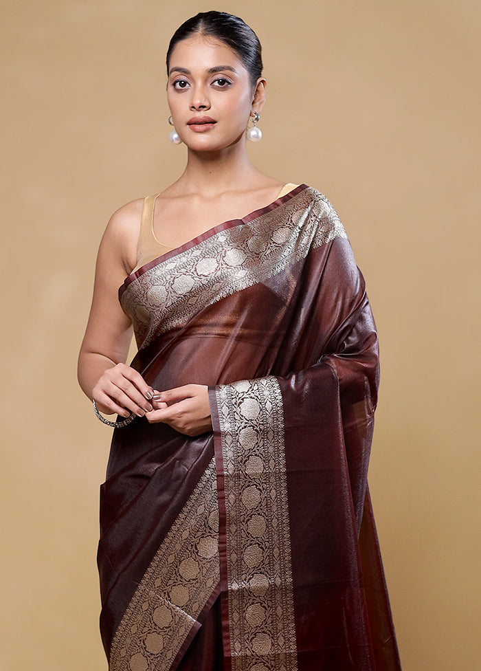 Brown Tissue Silk Saree With Blouse Piece