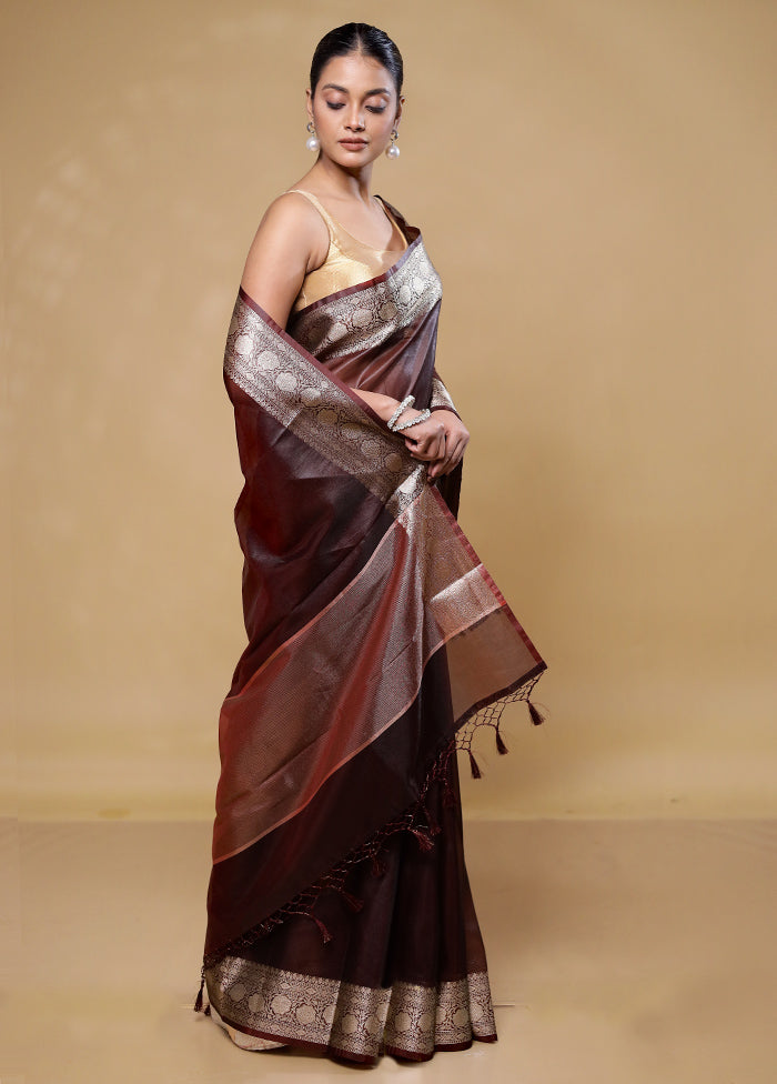 Brown Tissue Silk Saree With Blouse Piece