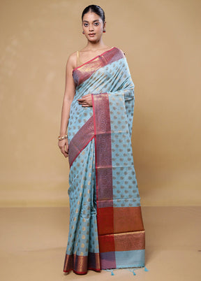 Blue Kora Silk Saree With Blouse Piece