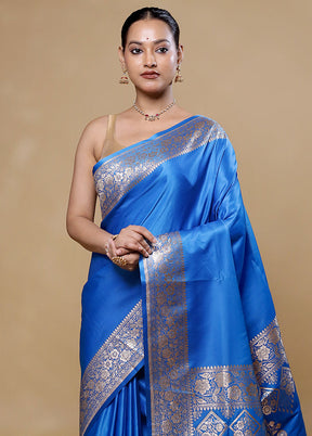 Blue Banarasi Silk Saree With Blouse Piece