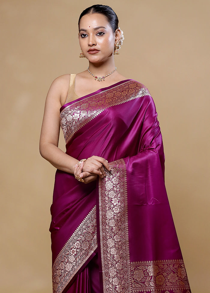 Purple Banarasi Silk Saree With Blouse Piece