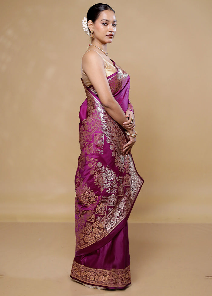 Purple Banarasi Silk Saree With Blouse Piece