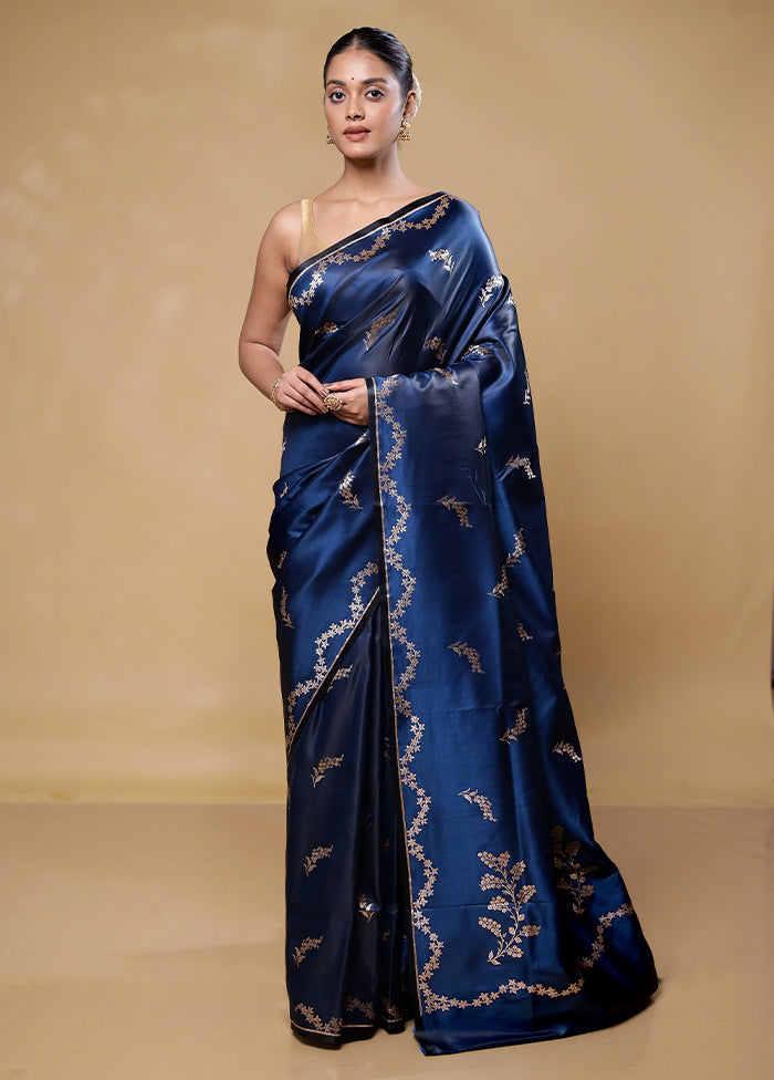 Blue Banarasi Silk Saree With Blouse Piece