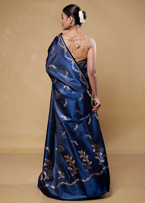 Blue Banarasi Silk Saree With Blouse Piece