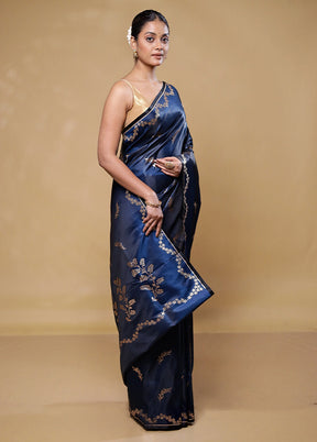 Blue Banarasi Silk Saree With Blouse Piece